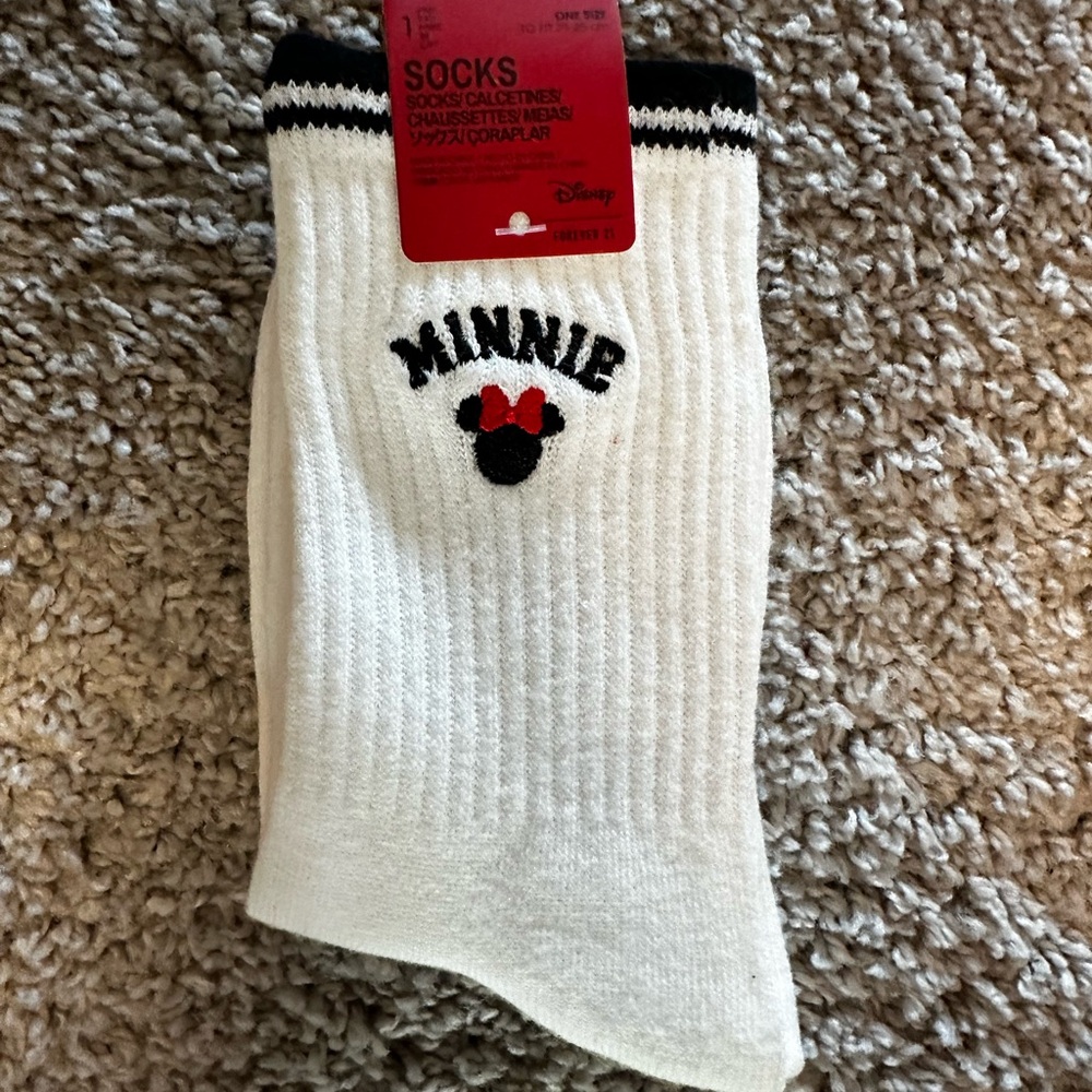 New with tags Disney Minnie and Mickey Mouse White Crew socks